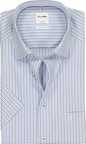 OLYMP Luxor comfort fit overhemd - korte mouw - wit met licht- en donkerblauw gestreept (contrast) - Strijkvrij - Boordmaat: 48