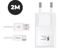 WiseQ Oplader Geschikt Voor iPhone en Samsung inclusief USB C oplaadkabel - 2 meter - 15W Snellader - wit