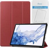 Case2go - Tablet hoes & Screenprotector geschikt voor Samsung Galaxy Tab S8 - 11 Inch - Auto Wake/Sleep functie - Donker Rood