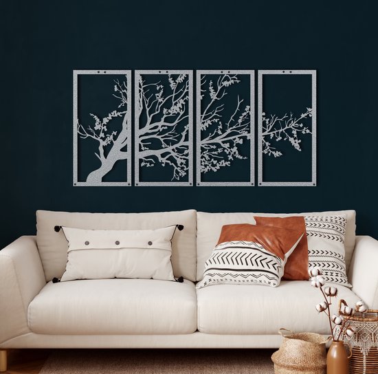 Wanddecoratie | Boom Van Leven / Tree of Life| Metal - Wall Art | Muurdecoratie | Woonkamer |Zilver| 200x100cm