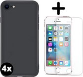 Fooniq Silicone Hoesje Zwart 4x + Screenprotector 4x - Geschikt Voor Apple iPhone 7/8 plus