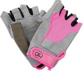 fitness-handschoenen dames leer/spandex roze/grijs maat M