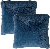 Set van 2- Dutch Decor FLUFFY - Kussenhoezen unikleur Provincial Blue 45x45 cm- Blauw