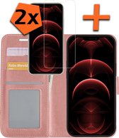 iPhone 13 Hoesje Bookcase Met 2x Screenprotector - iPhone 13 Screenprotector 2x - iPhone 13 Book Case Met 2x Screenprotector rose Goud