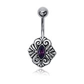 Joy|S - Navel piercing - Klassiek Sterling zilver 925 - paars marquise - geoxideerd - staaf 316L Chirurgisch staal