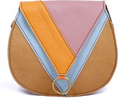 Lederen schoudertasje Veronique - Gekleurd restleer schoudertasje camel/oranje/blauw/lila - Duurzaam/no waste item