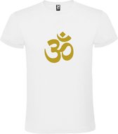 Wit  T shirt met  print van  "het mooie spirituele Ohm teken" " print Goud size XXXXL