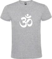 Grijs  T shirt met  print van  "het mooie spirituele Ohm teken" " print Wit size XL