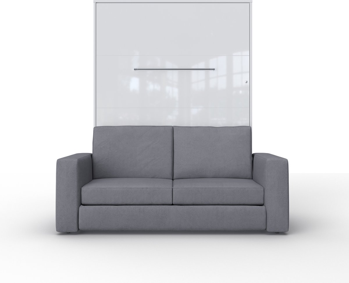 Maxima House - INVENTO SOFA Elegance - Verticaal Vouwbed Inclusief Bank - Logeerbed - Opklapbed - Bedkast - Inclusief LED - Mat Wit + Antraciet Sofa - 200x140 cm