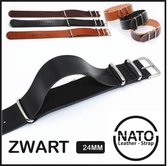 24mm Leder Nato Strap - Zwart Vintage James Bond - Nato Strap collectie leer - Mannen - lederen Horlogeband - 24 mm bandbreedte voor Seiko Casio Omega Rolex Tudor en meer!