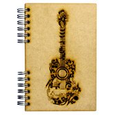 KOMONI - Duurzaam houten schetsboek - Gerecycled papier - Navulbaar - A6 - Blanco - Zwarte gitaar