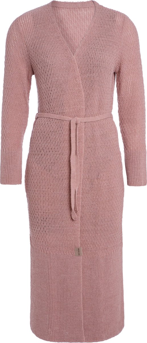 Knit Factory Gina Lang Gebreid Vest - Lang vest reikend tot kuithoogte - Lange cardigan - Roze damesvest - Oud Roze - 40/42