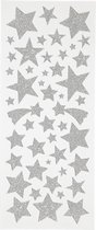 Glitter stickers vel 10x24 cm circa 110 stuk zilver sterren