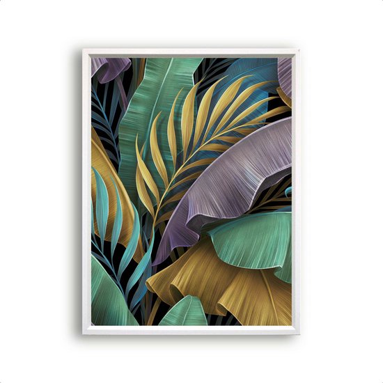 Poster Luxe tropische bladeren paars goud groen Rechts - Planten / Bladeren / Planten / Bladeren / 30x21cm