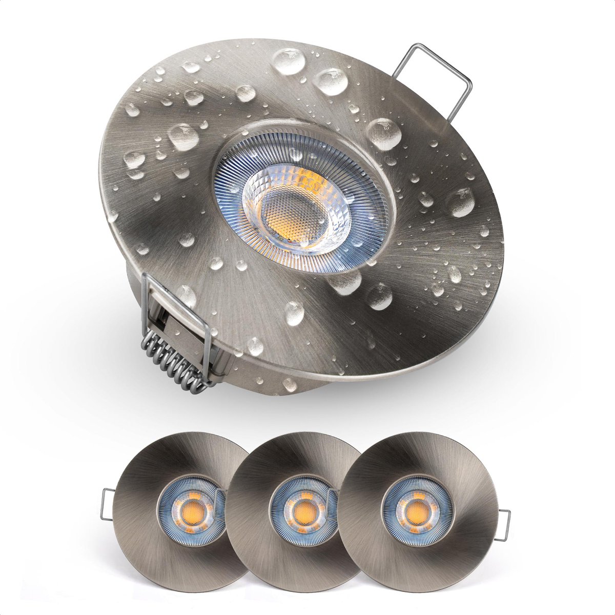 Emos Exclusive IP44 LED-Inbouwspots / Badkamerverlichting / 3000K Set van 3 Ronde Spots 5W / 370 Lumen / Warm Wit 3000K Ultradunne IP44 LED-Module Inbouwspots Badkamer Nikkel