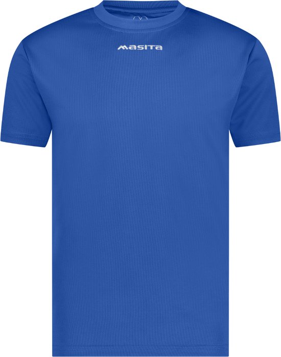 Masita | Active Sportshirt Dames Korte Mouw - Unisex  - Sneldrogend Sportshirt Heren - Licht Stevig Materiaal - ROYAL BLUE - 140