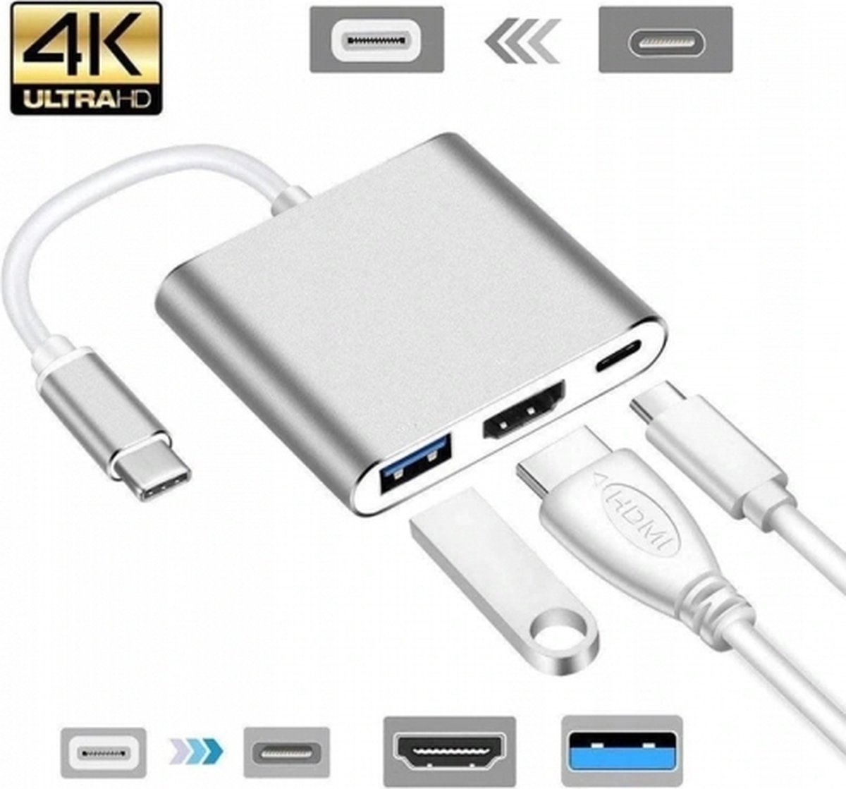 USB C naar HDMI Multiport Adapter, Type C naar HDMI 4K 30Hz Multiport AV Converter met USB 3.0-poort Mac HDMI Adapter USB C Digitale AV Multi Port Adapter