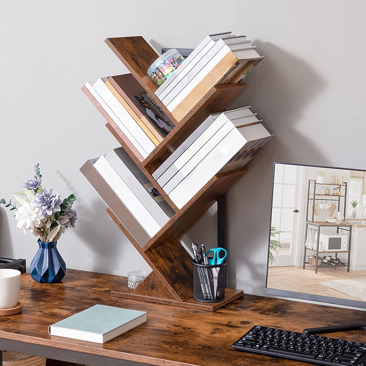 HOOBRO EBF04SJ01 Boomvormig boekenrek met metalen frame, vrijstaand