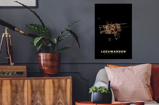 Stickers muraux - Leeuwarden - Carte - Plan de la ville - Plan d'étage - 40x60 cm - Feuille adhésive