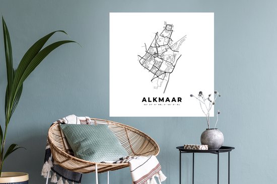 Stickers muraux - Plan de la ville - Zwart Wit - Carte - Alkmaar - Pays- Nederland - Carte - 80x80 cm - Feuille adhésive
