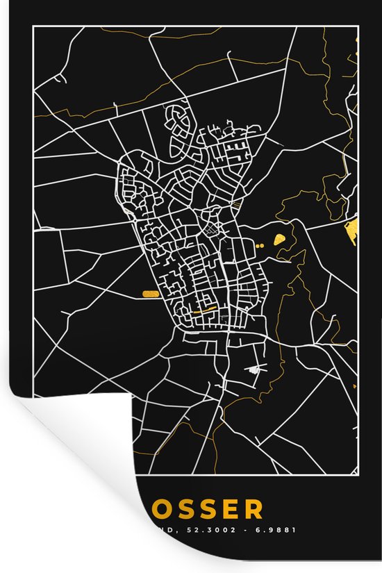 Stickers muraux - Perdant - Black and Gold et Or - Plan de la ville - Carte - Carte - 40x60 cm - Feuille adhésive