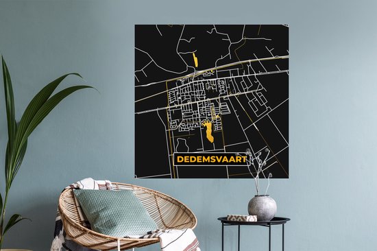 Stickers muraux - Dedemsvaart - Black and Gold et Or - Plan de la ville - Carte - Plan d'étage - 100x100 cm - Feuille adhésive XXL