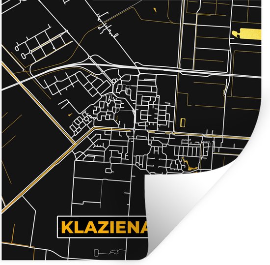 Stickers muraux - Klazienaveen - Carte - Black and Gold et Or - Plan de la ville - Carte - 30x30 cm - Feuille adhésive