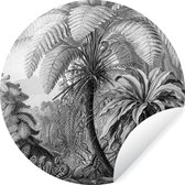 WallCircle - Muurstickers - Behangcirkel - Planten - Zwart wit - Design - Illustratie - Botanisch - ⌀ 30 cm - Muurcirkel - Zelfklevend - Ronde Behangsticker