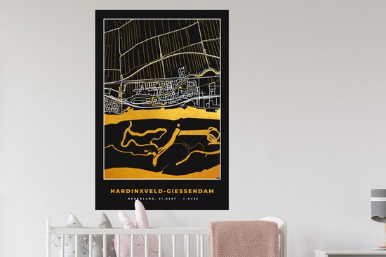 Stickers muraux - Hardinxveld-Giessendam - Carte - Or - Carte - Plan de la ville - 80x120 cm - Feuille adhésive