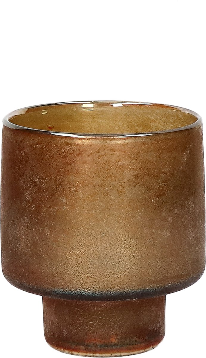 Pomax windlicht / theelichthouder / waxinelichtjeshouder - Bruin / beige / goud - ø 12,5 x 14,5 cm hoog.
