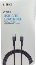 Eisenz EZ349 - USB C naar Lightning - 2 Meter kabel - 2 Meter Lightning to USB-C cable - Oplaadkabel voor Apple iPhone 13 Pro max/13 Pro/13/12 Pro Max/12 pro/ 12/ 11/ 11Pro/ 11Pro Max/ XR / XS Max / XS / X voor Apple iPad 9 PD, 18W