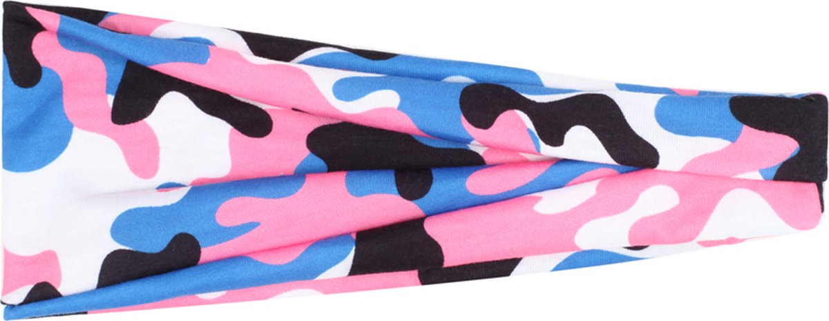 MJ Sports Premium Camo Haarband Camouflage Blue Pink - Camo Sporthaarband voor Dames en Heren - Hoofdband Sport - Fitness - Hardlopen - Bandana