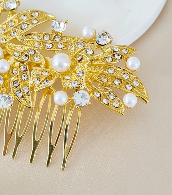 Gouden haarclip met smaragdgroene kristallen Trouwen Accessoires Haaraccessoires Sierkammen Art Deco gouden Haarkam met parels 20's haarstuk 30's haarclip voor bruid en bruidsmeisjes 