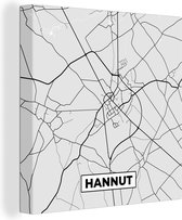Canvas Schilderij België – Hannut – Stadskaart – Kaart – Zwart Wit – Plattegrond - 20x20 cm - Wanddecoratie