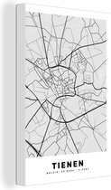 Canvas Schilderij Zwart Wit – België – Plattegrond – Stadskaart – Kaart – Tienen - 80x120 cm - Wanddecoratie