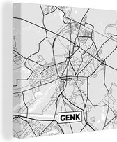 Canvas Schilderij België – Genk – Stadskaart – Kaart – Zwart Wit – Plattegrond - 20x20 cm - Wanddecoratie
