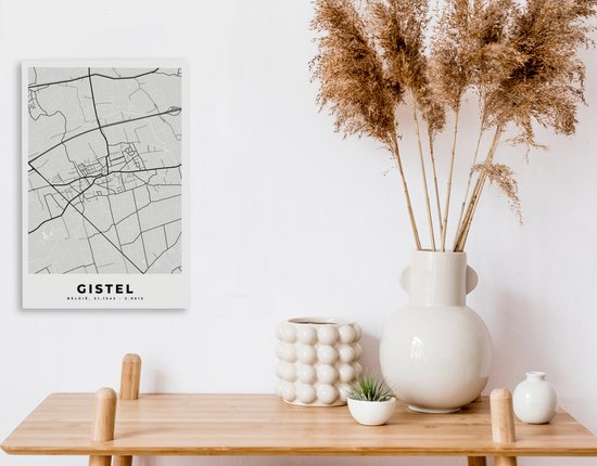 Toile Peinture Plan de Ville – Carte – België – Zwart Wit – Gistel – Carte - 20x30 cm - Décoration murale