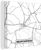 Canvas Schilderij Kaart – Plattegrond – Stadskaart – Neufchâteau – België – Zwart Wit - 90x90 cm - Wanddecoratie
