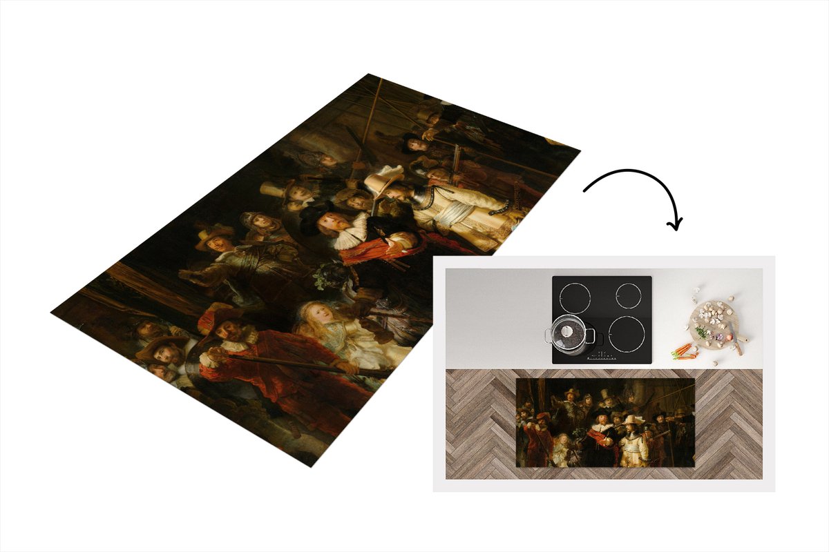 KitchenYeah Keukenloper - Loper keuken - De Nachtwacht - Schilderij van Rembrandt van Rijn - 120x60 cm - Keukenloper vinyl Multicolor