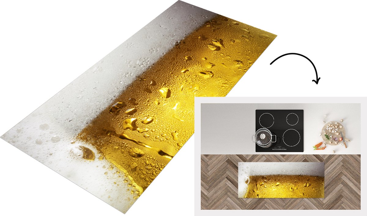KitchenYeah Keukenloper - Loper keuken - Overvol glas bier met condensatie - 120x50 cm - Keukenloper vinyl Multicolor