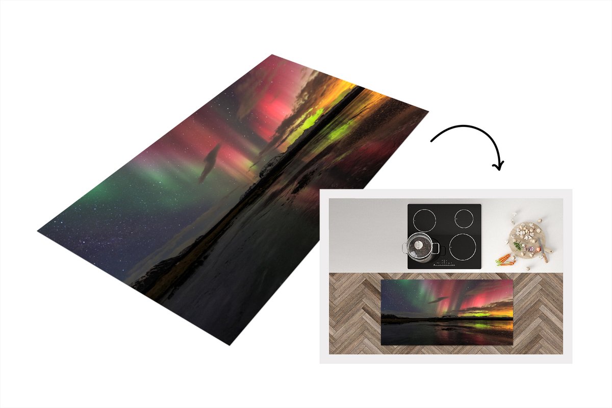 KitchenYeah Keukenloper - Loper keuken - Noorderlicht - IJsland - Kleuren - 120x60 cm - Keukenloper vinyl Multicolor