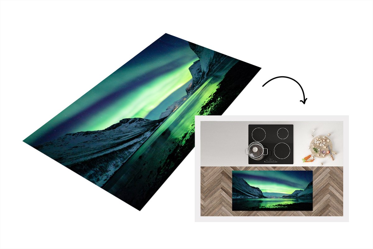 KitchenYeah Keukenloper - Loper keuken - Noorderlicht - Noorwegen - IJs - 120x60 cm - Keukenloper vinyl Multicolor