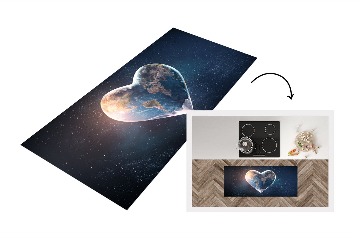 KitchenYeah Keukenloper - Loper keuken - Wereldbol - Hart - Ruimte - Keukenloper vinyl Multicolor