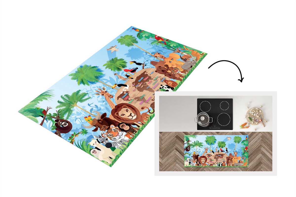 KitchenYeah Keukenloper - Loper keuken - Dieren - Bos - Tropisch - 120x60 cm - Keukenloper vinyl Multicolor