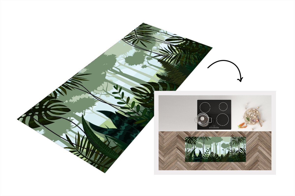 KitchenYeah Keukenloper - Loper keuken - Jungle - Planten - Tropisch - 120x50 cm - Keukenloper vinyl Multicolor