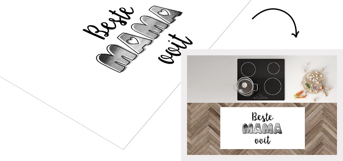 KitchenYeah Keukenloper - Loper keuken - Spreuken - Quotes Beste Mama Ooit - Moeder - Moederdag - zwart wit - 120x60 cm - Keukenloper vinyl Zwart; Wit
