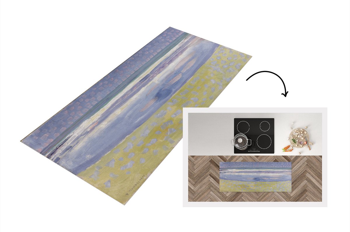 KitchenYeah Keukenloper - Loper keuken - Zee na zonsondergang - Piet Mondriaan - 120x50 cm - Keukenloper vinyl Multicolor