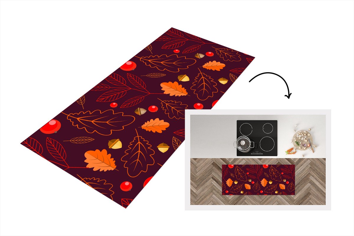 KitchenYeah Keukenloper - Loper keuken - Patronen - Herfst - Blaadjes - 120x50 cm - Keukenloper vinyl Multicolor