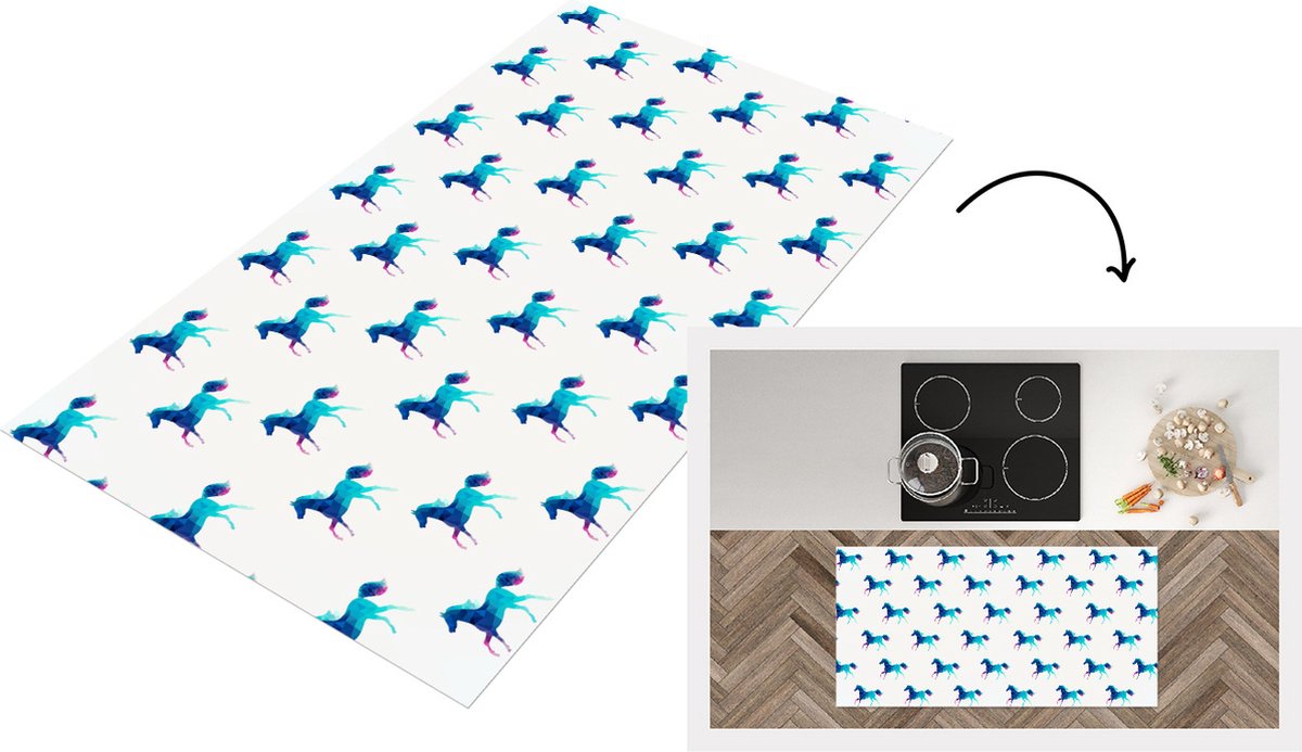 KitchenYeah Keukenloper - Loper keuken - Meisjes - Paarden - Kristallen - Patronen - 120x60 cm - Keukenloper vinyl Multicolor