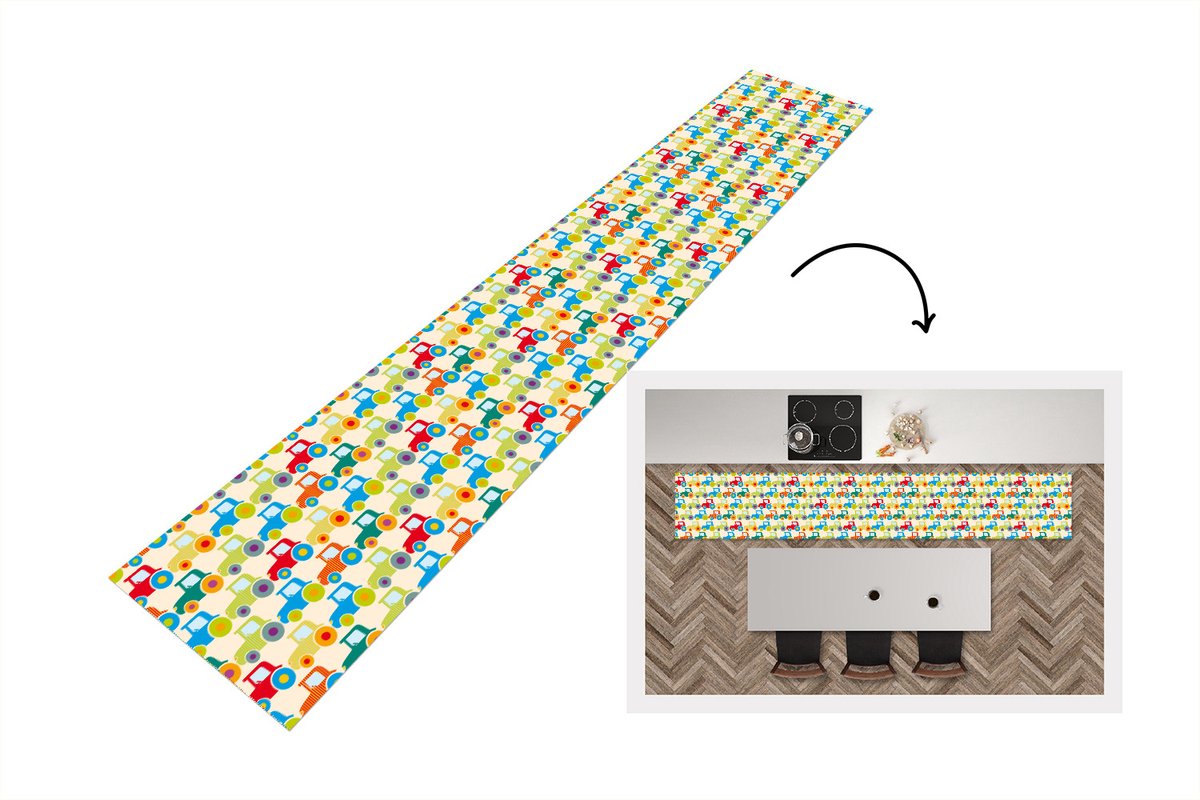 KitchenYeah Keukenloper - Loper keuken - Patronen - Trekker - Kleuren - 300x50 cm - Keukenloper vinyl Multicolor